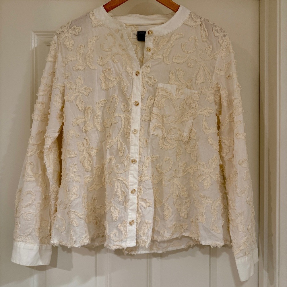 Pilco and the Letterpress Cream Embroidered Button Up Medium